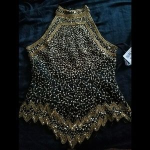 Black with gold sequin top